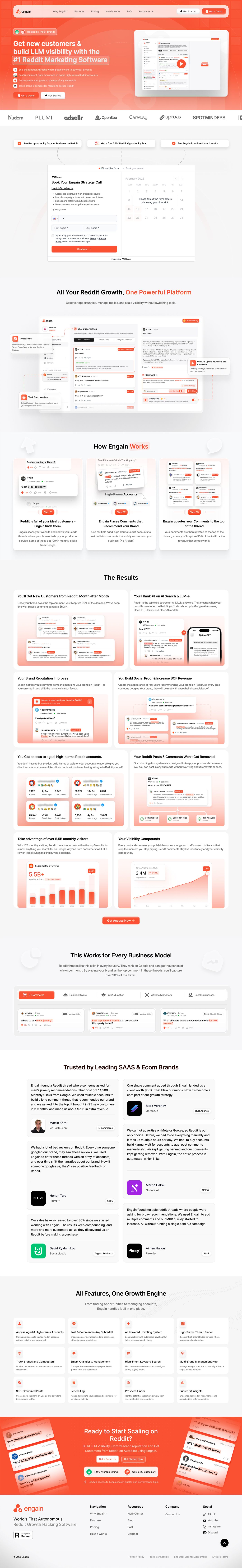 Engain landing page, full desktop design