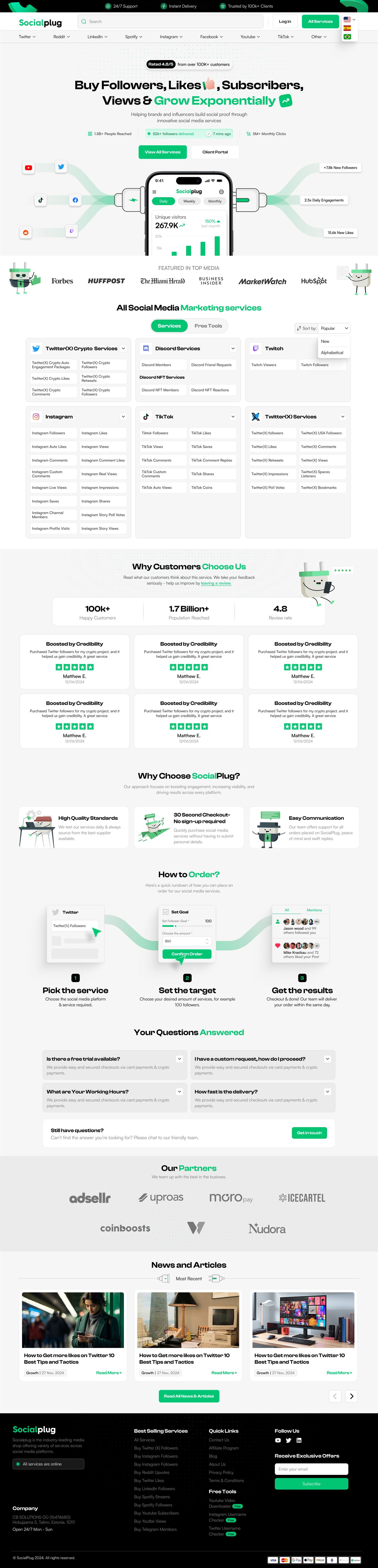 Socialplug homepage, full desktop design